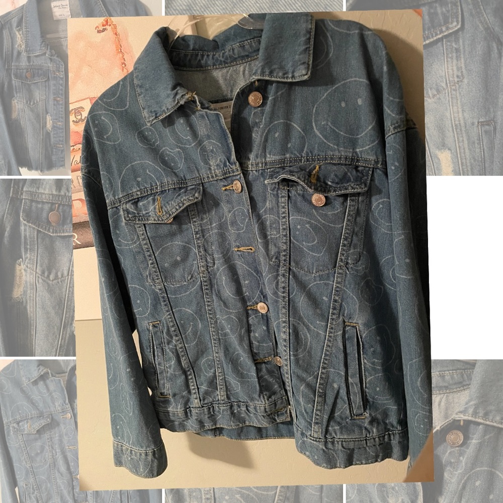 Forever 21 smiley oversized jean jacket